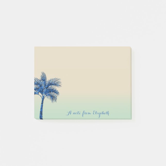 Cute Stylish Tropical,Blue Glitter Palm Tree Post-it Notes (Front)