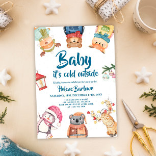 Cute Stylish Winter Woodland Animals Baby Shower Invitation