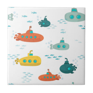 Cute Submarine Nautical Deep Sea Fish Kids Tile