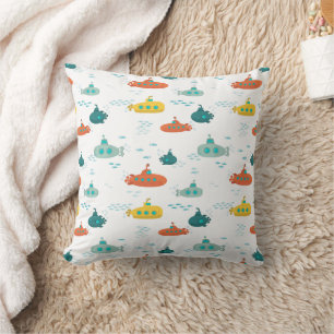 Cute Submarine Nautical Deep Sea Fish Pattern Cushion