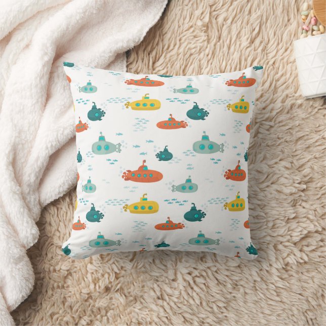 Cute Submarine Nautical Deep Sea Fish Pattern Cushion (Blanket)