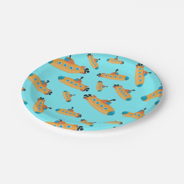 Cute Submarine Pattern Kids Party Paper Plate (Angled)