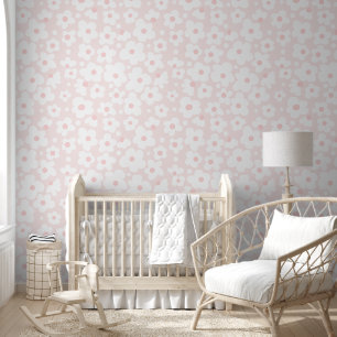 Cute Subtle Pink White Daisy Pattern Wallpaper
