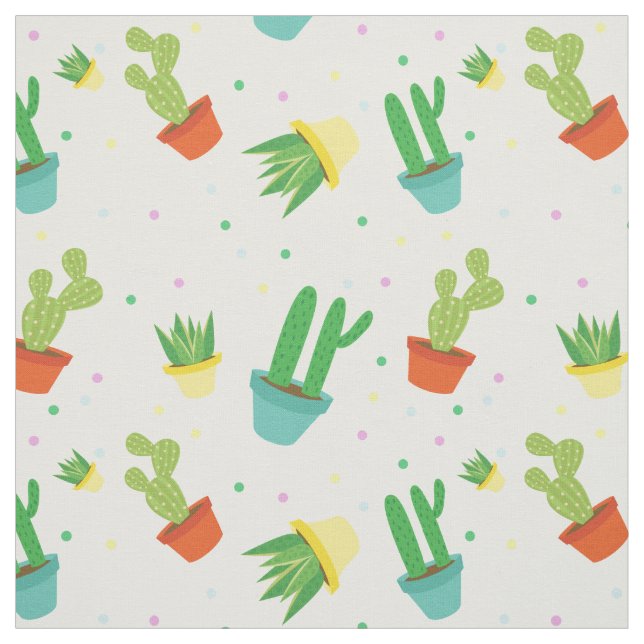 Cute succulent cactus polka dots pattern fabric (Swatch)