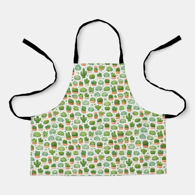Cute Succulent Plant Seamless Pattern Apron (Front)