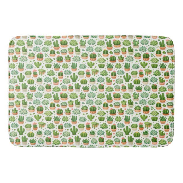 Cute Succulent Plant Seamless Pattern Bath Mat (Front)