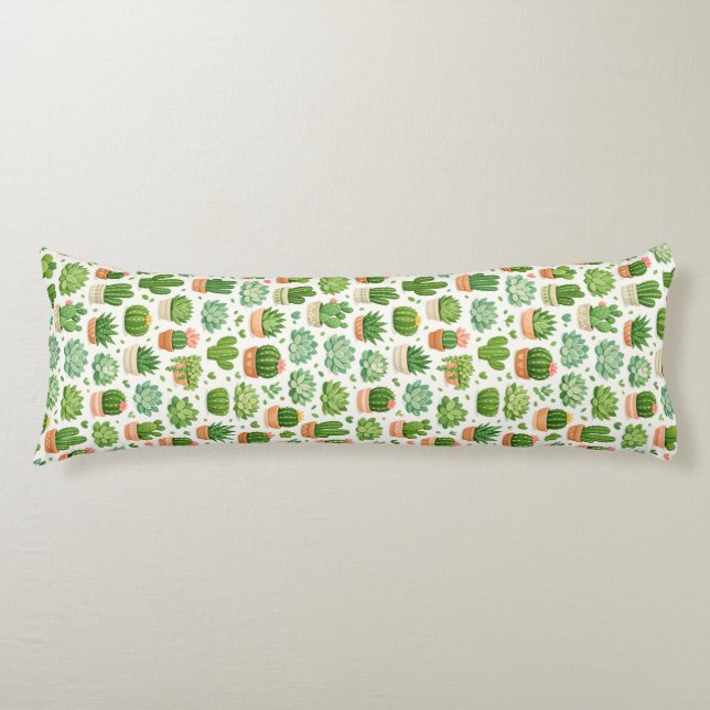 Cute Succulent Plant Seamless Pattern Body Cushion (Front)