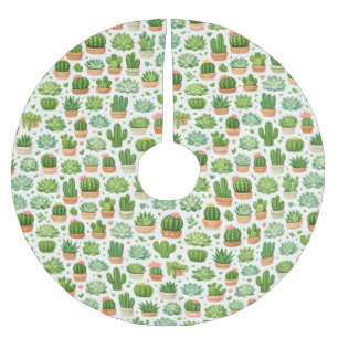 Cute Succulent Plant Seamless Pattern Brushed Polyester Tree Skirt