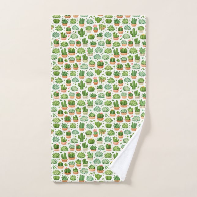 Cute Succulent Plant Seamless Pattern Hand Towel (Hand Towel)