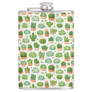 Cute Succulent Plant Seamless Pattern Hip Flask