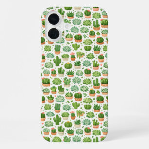 Cute Succulent Plant Seamless Pattern iPhone 16 Plus Case