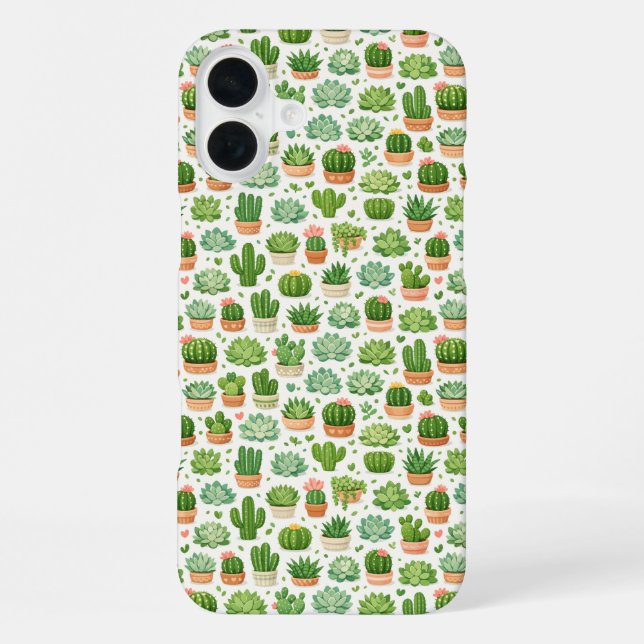 Cute Succulent Plant Seamless Pattern iPhone Case (Back)