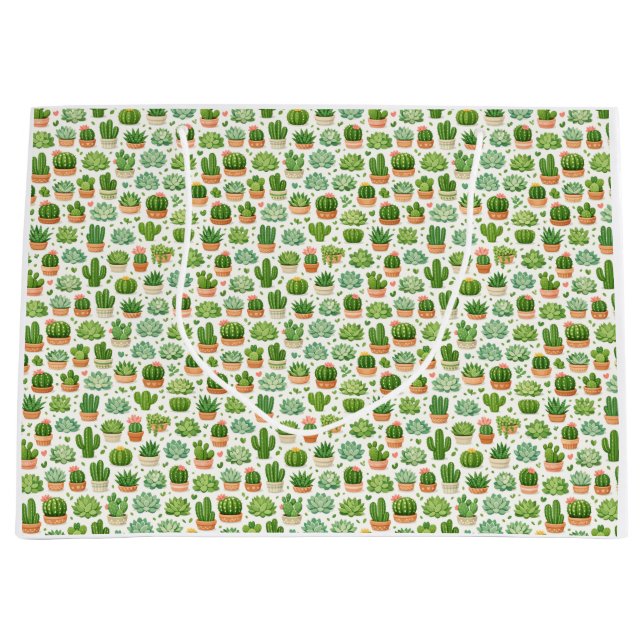 Cute Succulent Plant Seamless Pattern Large Gift Bag (Front)