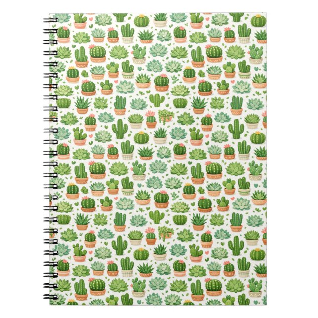 Cute Succulent Plant Seamless Pattern Notebook (Front)