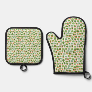 Cute Succulent Plant Seamless Pattern Oven Mitt & Pot Holder Set