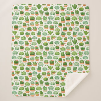 Cute Succulent Plant Seamless Pattern Sherpa Blanket