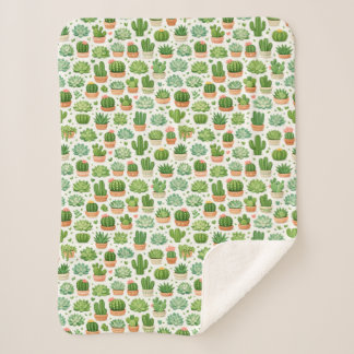 Cute Succulent Plant Seamless Pattern Sherpa Blanket