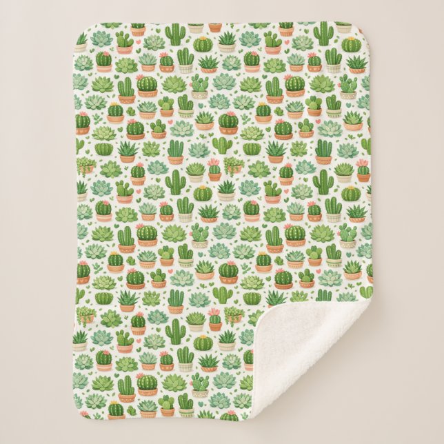 Cute Succulent Plant Seamless Pattern Sherpa Blanket (Front)