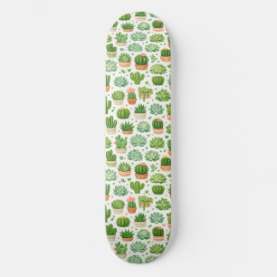 Cute Succulent Plant Seamless Pattern Skateboard