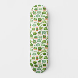 Cute Succulent Plant Seamless Pattern Skateboard