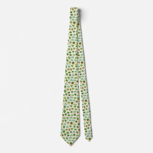 Cute Succulent Plant Seamless Pattern Tie (Front)