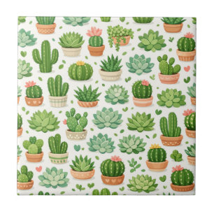 Cute Succulent Plant Seamless Pattern Tile