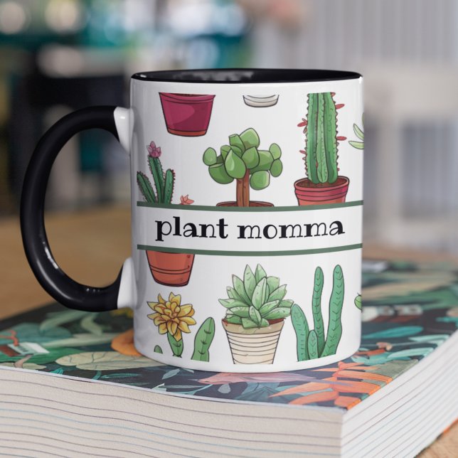 Cute Succulents and Cactus Pattern Mug (Plant momma customizable mug with cute cactus and succulents.  Gift for plant lovers. )
