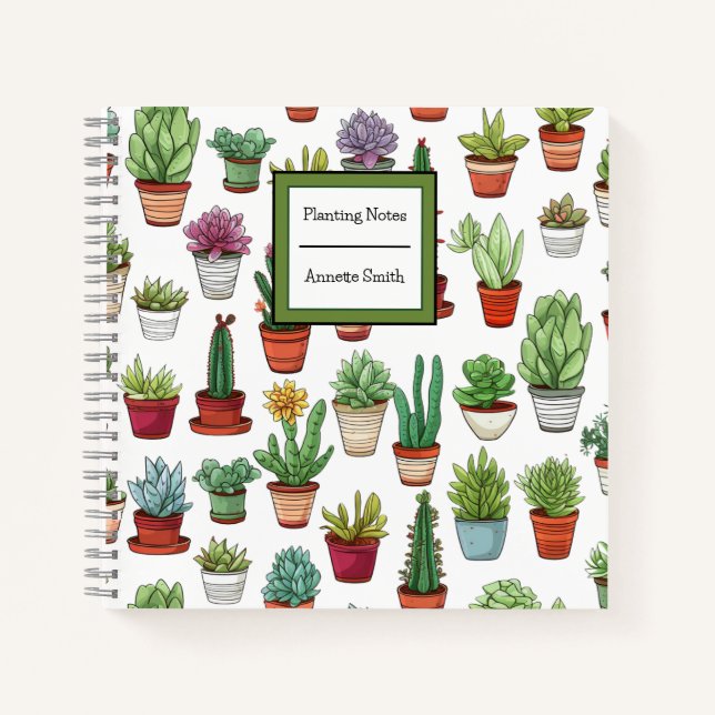 Cute Succulents and Cactus Pattern Notebook (Front)