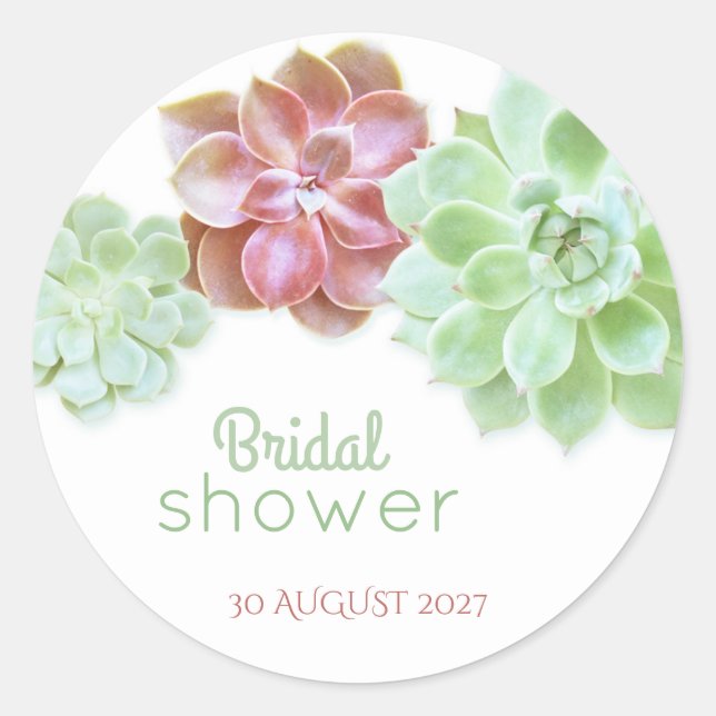 Cute Succulents Cactus Bridal Shower Classic Round Sticker (Front)