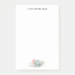 Cute Succulents Personalised Teacher Post-it Notes