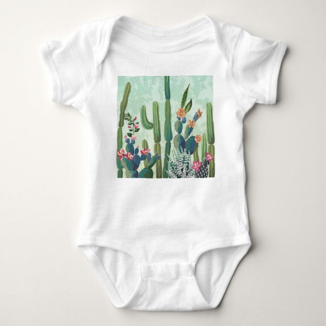 Cute Succulents: Vintage Cactus Pattern Baby Bodysuit (Front)