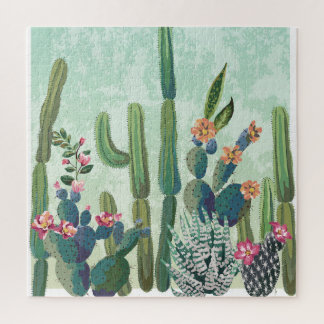 Cute Succulents: Vintage Cactus Pattern Jigsaw Puzzle