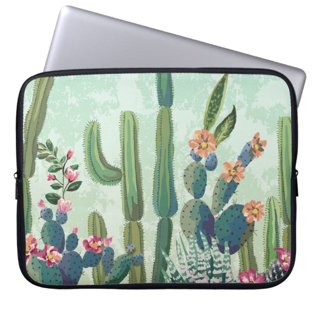 Cute Succulents: Vintage Cactus Pattern Laptop Sleeve (Front)