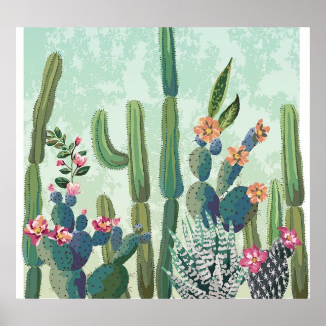 Cute Succulents: Vintage Cactus Pattern Poster (Front)