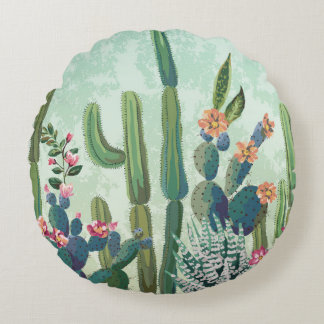 Cute Succulents: Vintage Cactus Pattern Round Cushion