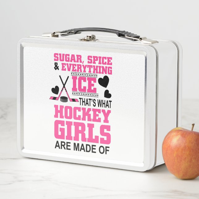 cute sugar and spice girls ice hockey metal lunch box (In Situ)