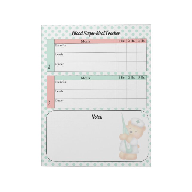 Cute Sugar Bear Blood Sugar Log Notepad (Rotated)