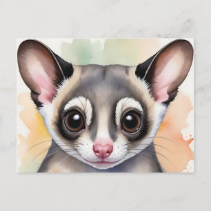 Cute Sugar Glider in a Dreamy Watercolor Postcard
