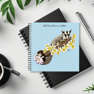 Cute Sugar Glider Tropical Plumeria Flowers Blue Notebook