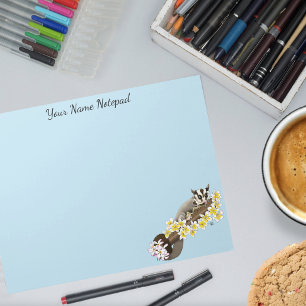 Cute Sugar Glider Tropical Plumeria Flowers Blue Notepad