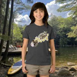 Cute Sugar Glider Tropical Plumeria Flowers Blue Tri-Blend Shirt