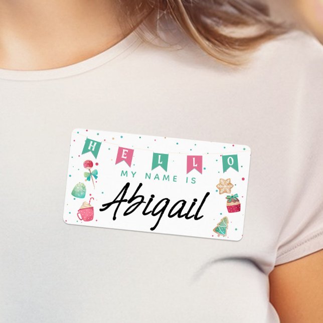 Cute Sugar Plums Holiday Hello My Name Is Sticker (Cute Holiday Christmas Party "Hello My Name Is" Christmas Party Name Tags)