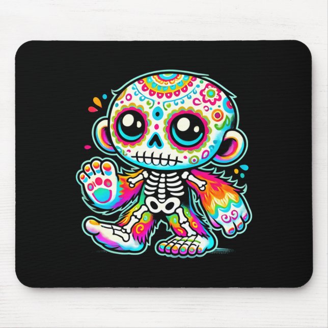 Cute Sugar Skull Bigfoot Día De Los Muertos Mouse Pad (Front)