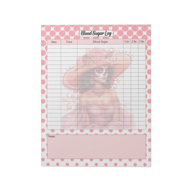 Cute Sugar Skull Blood Sugar Log Notepad (Rotated)