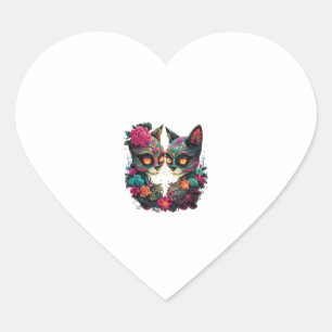 Cute Sugar Skull Cat Halloween Mexican Day Of The Heart Sticker