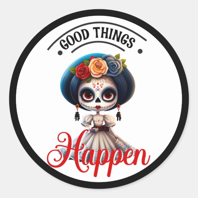 Cute Sugar Skull  Classic Round Sticker (Front)