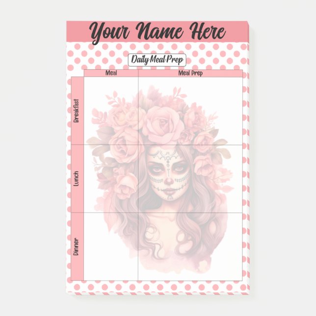 Cute Sugar Skull Daily Meal Prep Post-it Notes (Front)