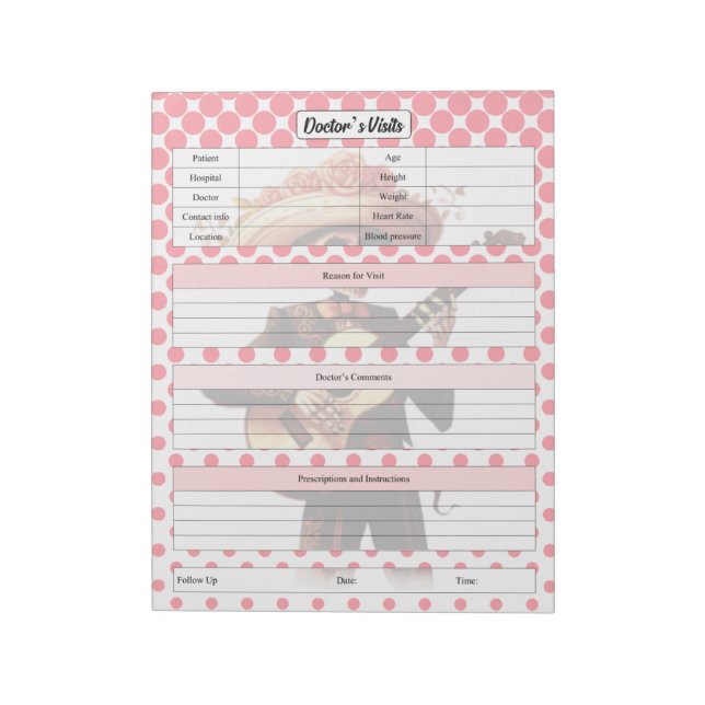 Cute Sugar Skull Doctor Visits Notepad (Rotated)