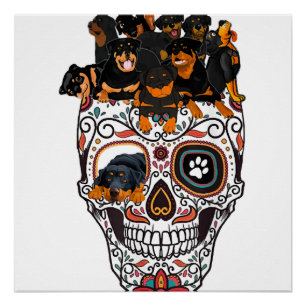 cute sugar skull dog rottweiler skull halloween poster