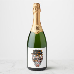 cute sugar skull dog rottweiler skull halloween sparkling wine label